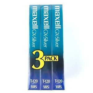 3 MAXELL VHS Tapes GX-Silver T-120 6 Hour Blank Factory Sealed